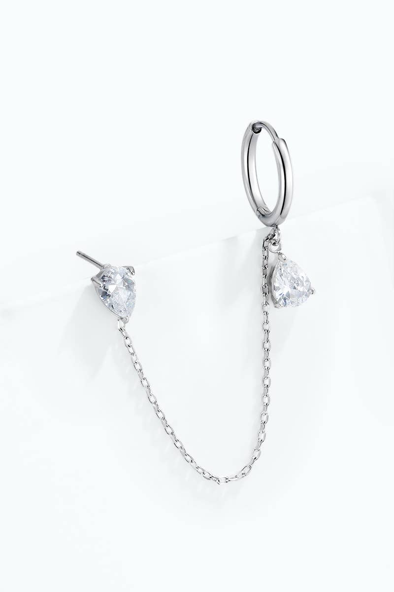 Mono-boucle double piercing créole zircon en acier 124AQ836