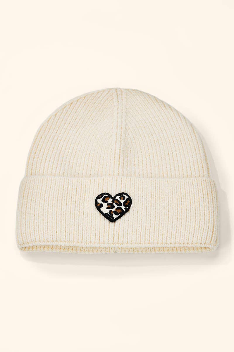Bonnet à revers écusson cœur léopard MJ306SD
