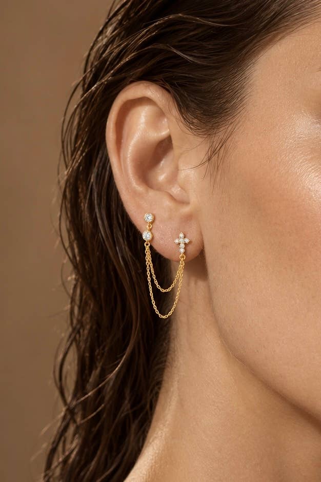 Mono-boucle double piercing croix en acier 124AQ807