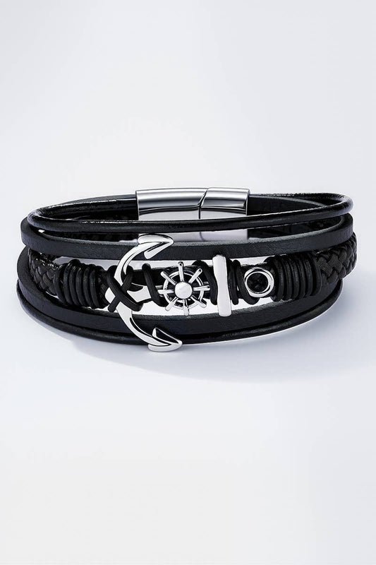 Bracelet en cuir et en acier inoxydable 324OP90