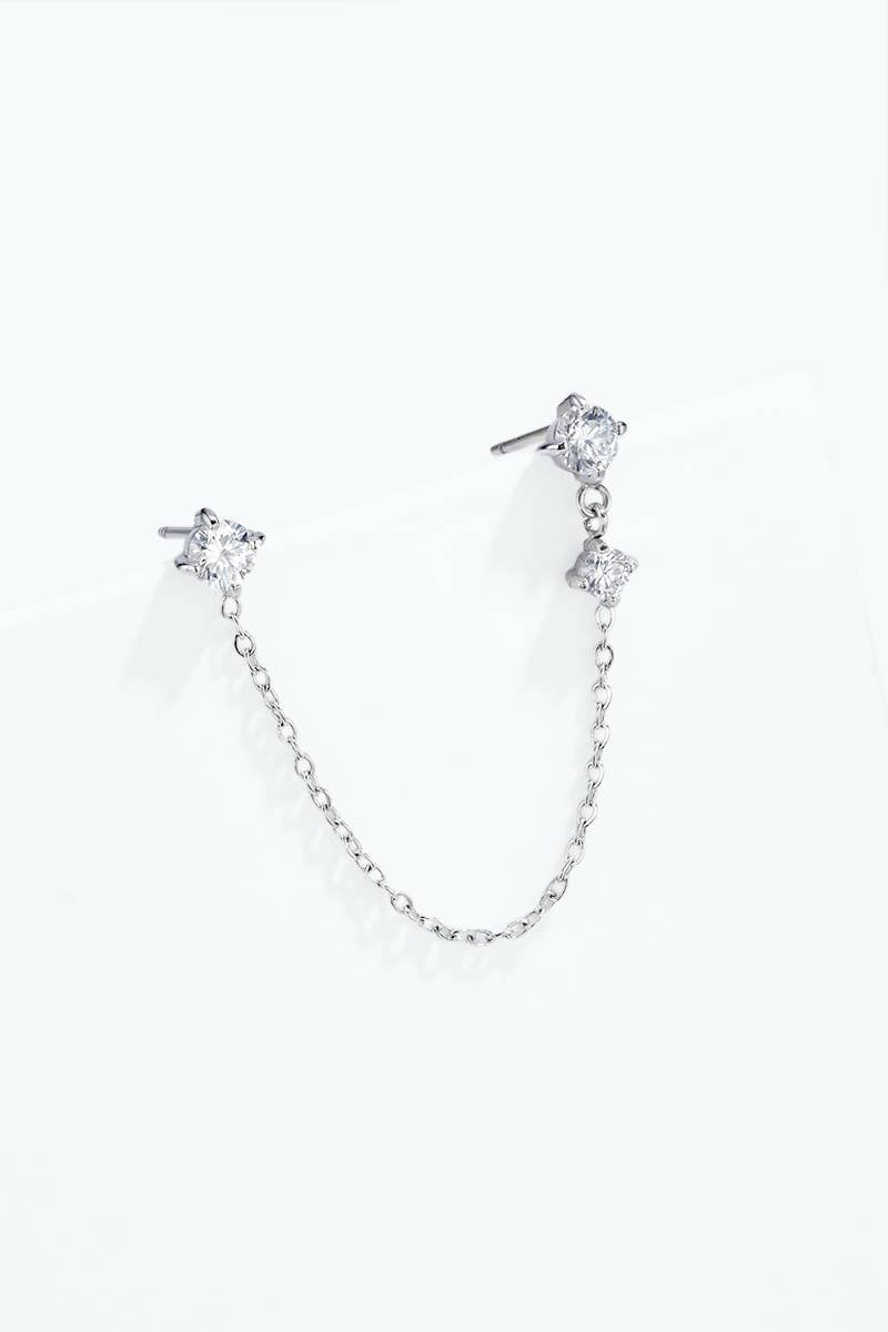 Steel double-piercing single hoop with zircons 124AQ811