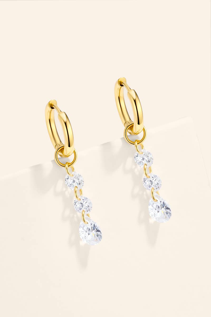 Steel drop earrings with zircons 124AQ819