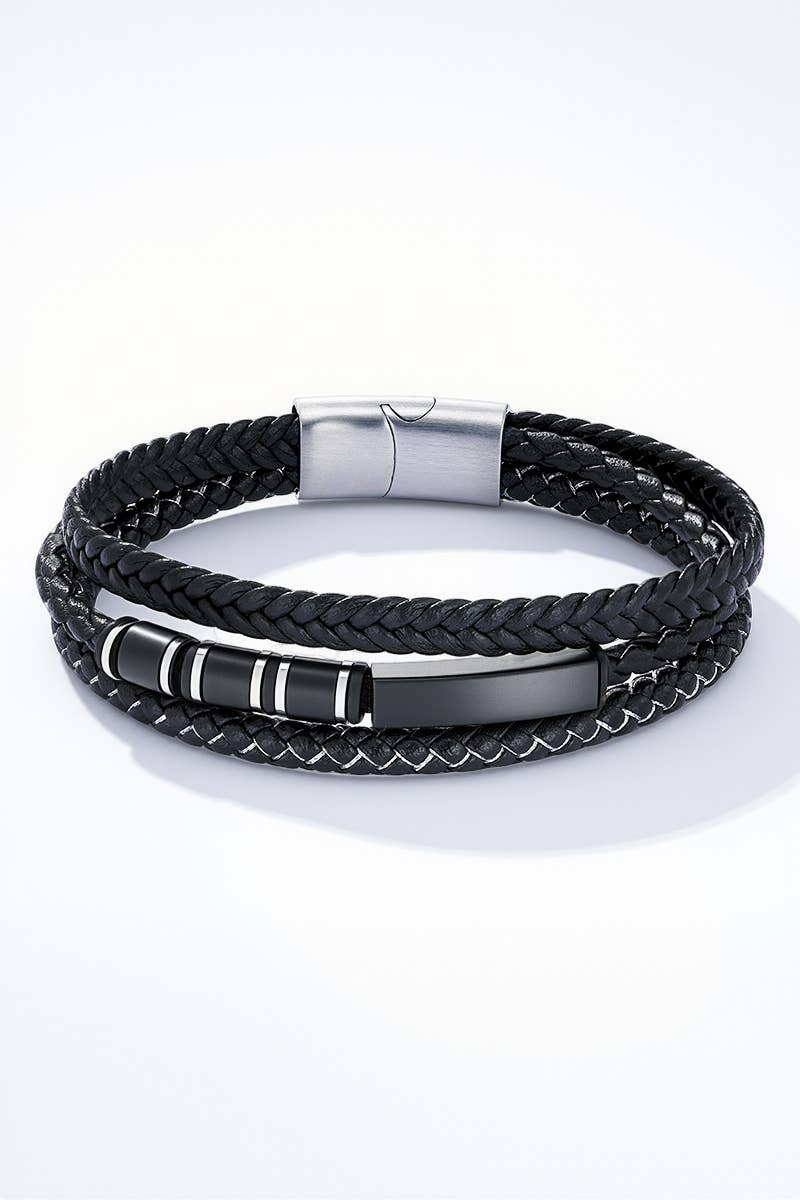 Leather and stainless steel bracelet 324OP94