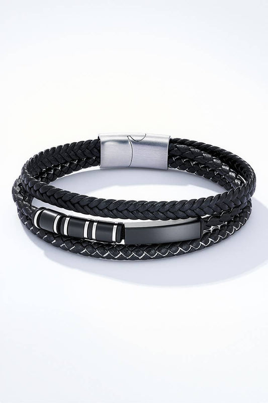 Bracelet en cuir et en acier inoxydable 324OP94