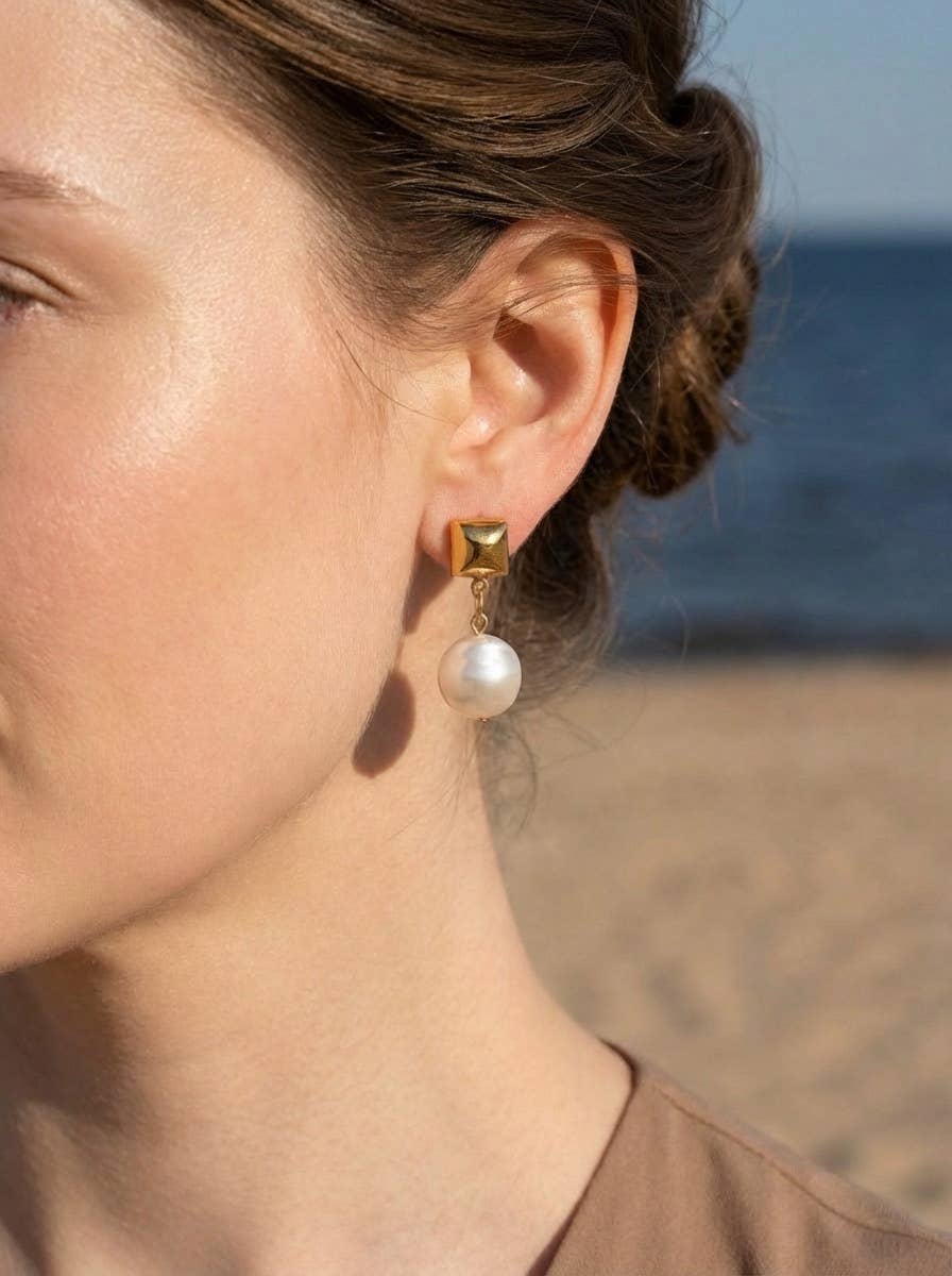 Boucles d'oreilles perlées en acier inoxydable 124AQ134