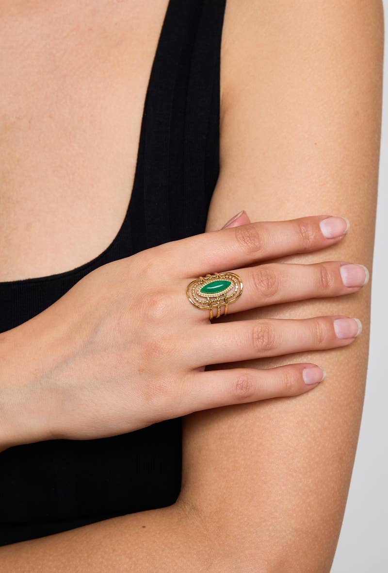 Bague avec pierre coloré en acier inoxydable 424RX89