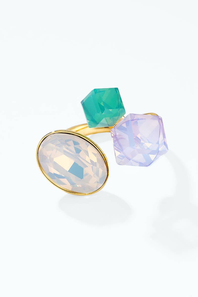 Stainless steel trio colored crystal ring 424AQ369