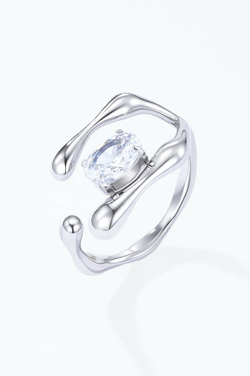 Bague ouverte à cristal ovale en acier inoxydable 424AQ323