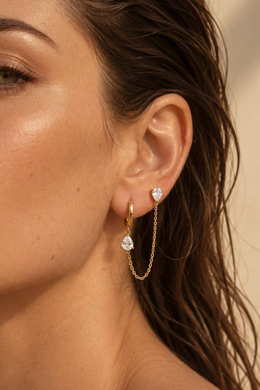 Mono-boucle double piercing créole zircon en acier 124AQ836