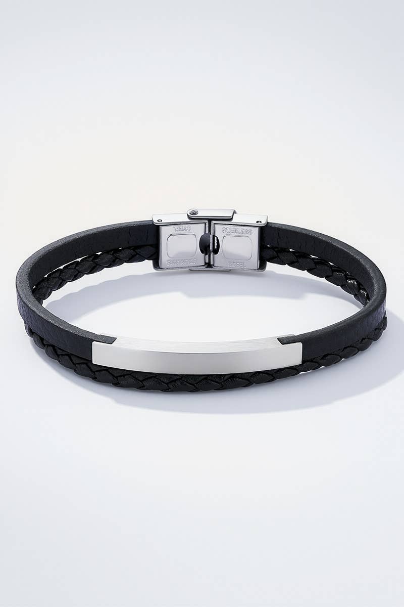 Leather and stainless steel bracelet 324OP72