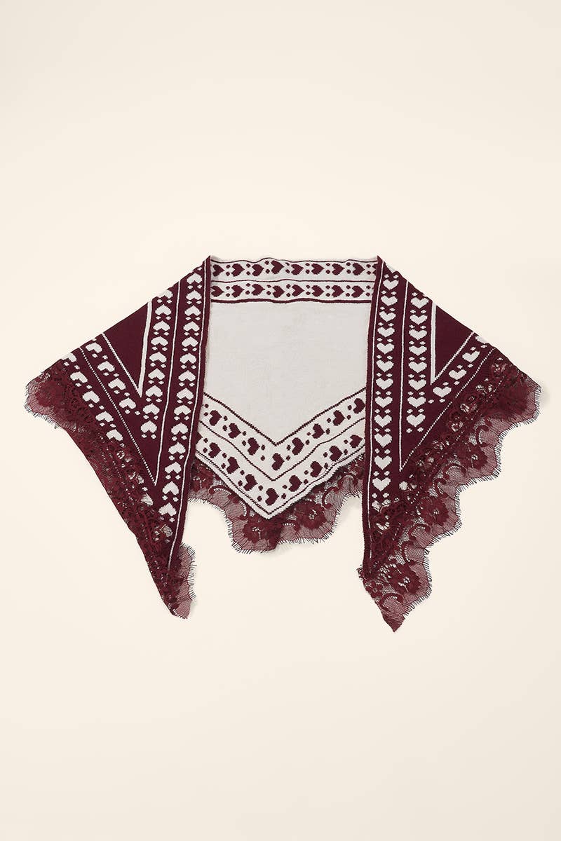 Écharpe triangle en laine bordure dentelle FL606DF