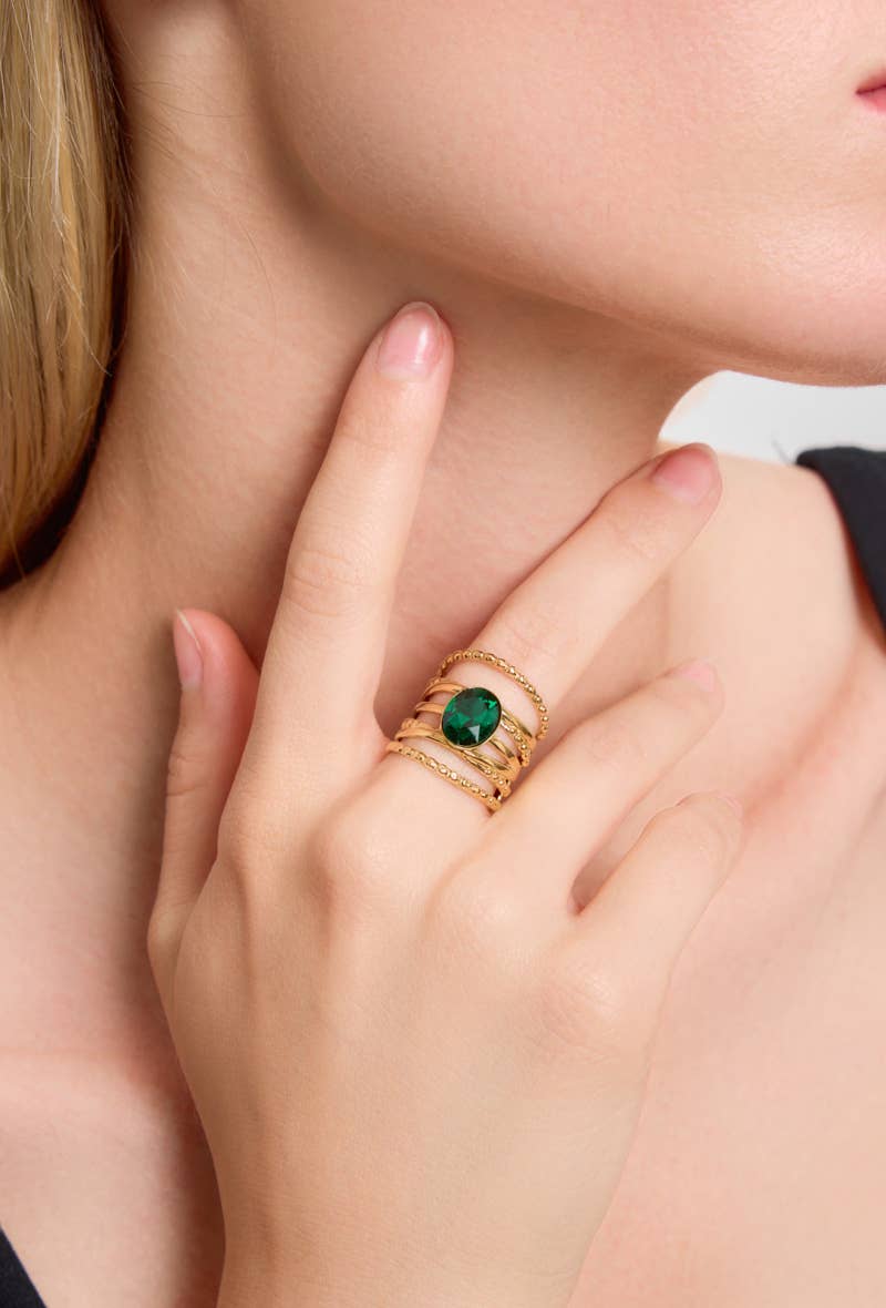 Bague avec pierre colorée en acier inoxydable 424RX83