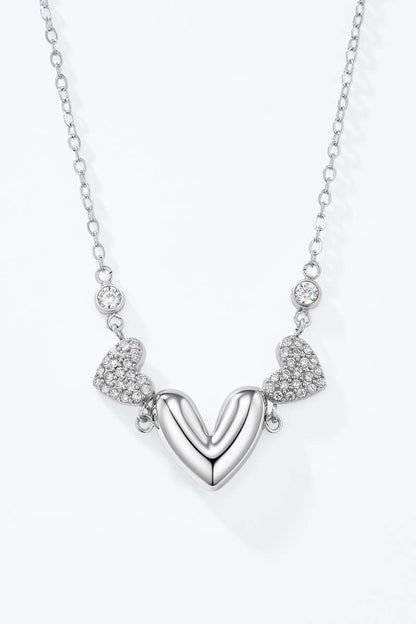 Collier triple cœurs et zircons en acier inoxydable 224AQ373