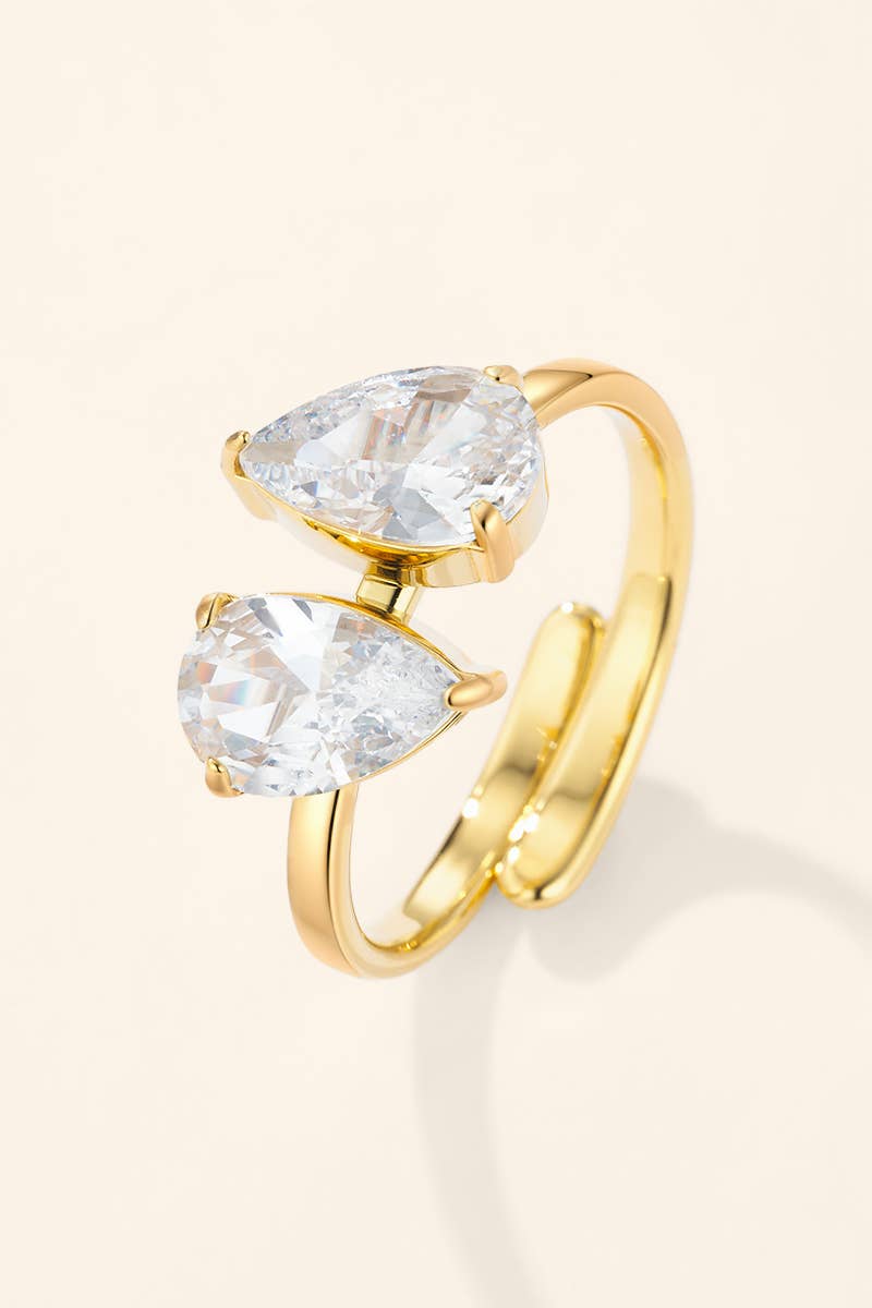 Bague Toi & Moi zircons poire en acier inoxydable 424AQ338