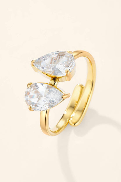 Bague Toi & Moi zircons poire en acier inoxydable 424AQ338