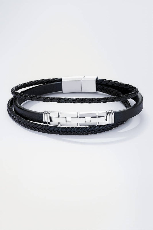 Bracelet en cuir et en acier inoxydable 324OP93
