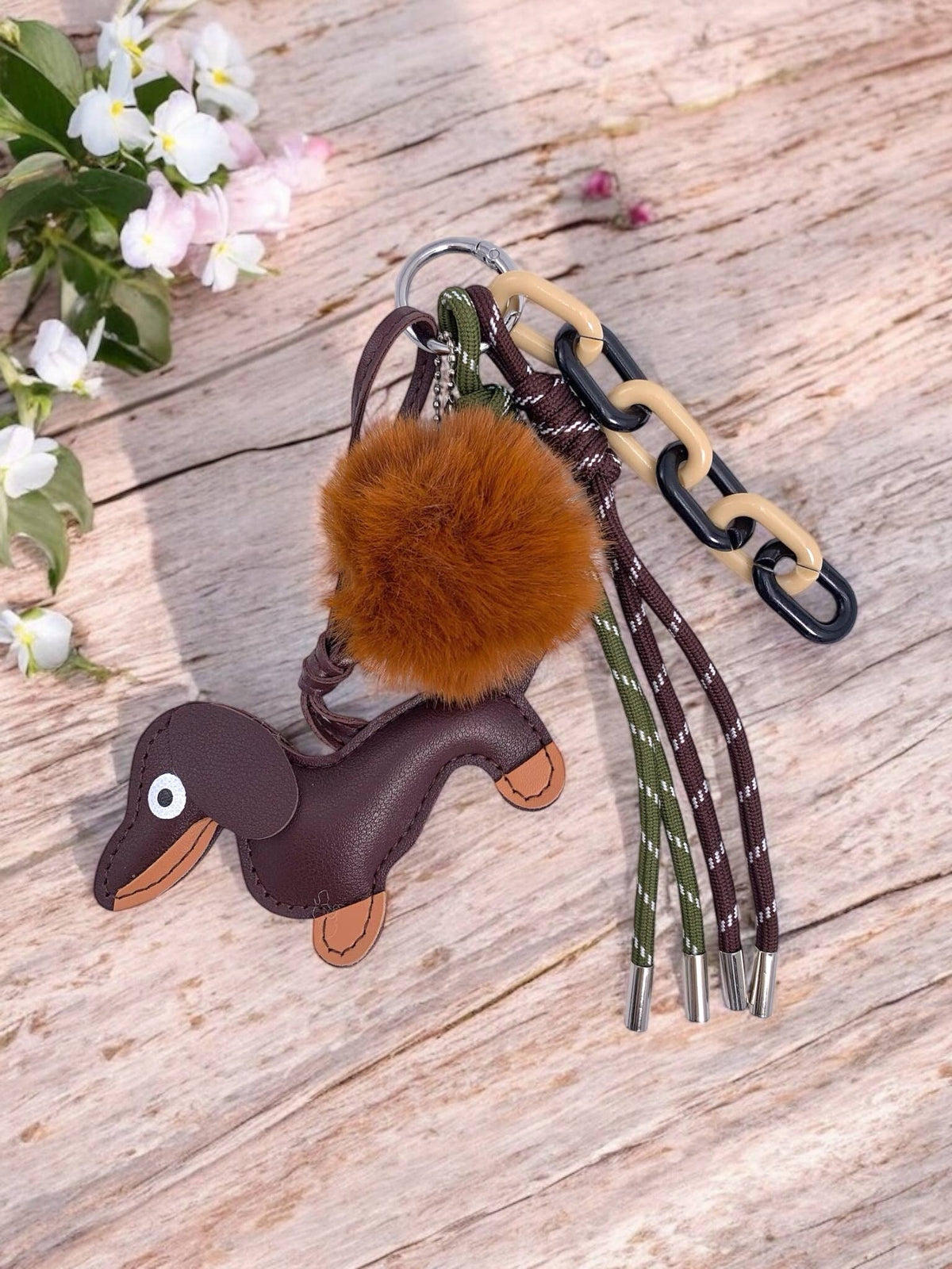 Dog and pom-pom bag charm and keychain PC11