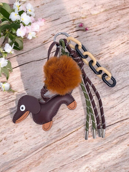 Dog and pom-pom bag charm and keychain PC11