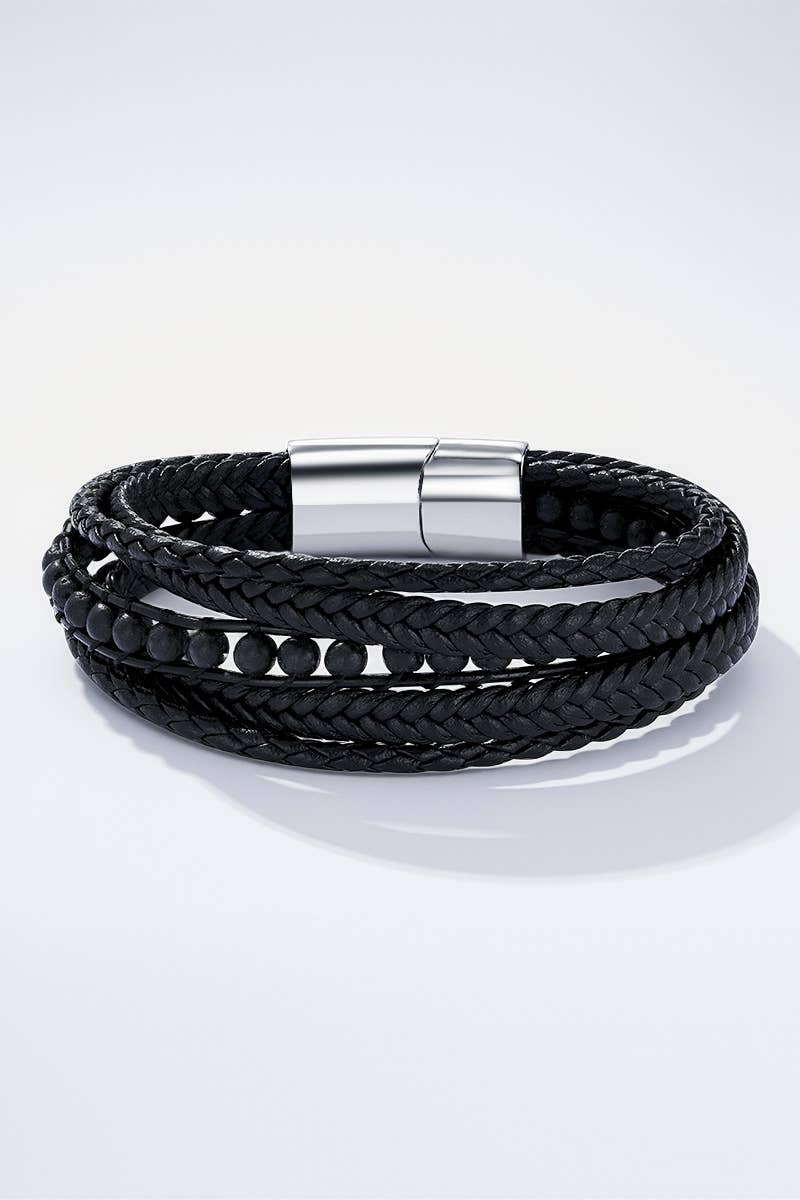 Leather and stainless steel bracelet 324OP88