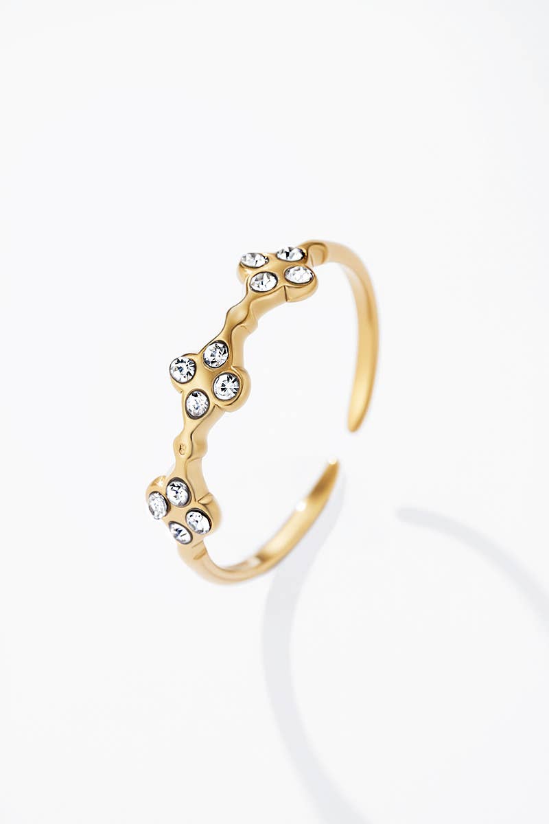 Stainless steel rhinestone clover ring 424CA46
