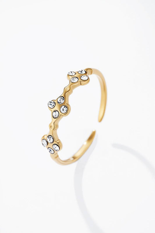 Stainless steel rhinestone clover ring 424CA46