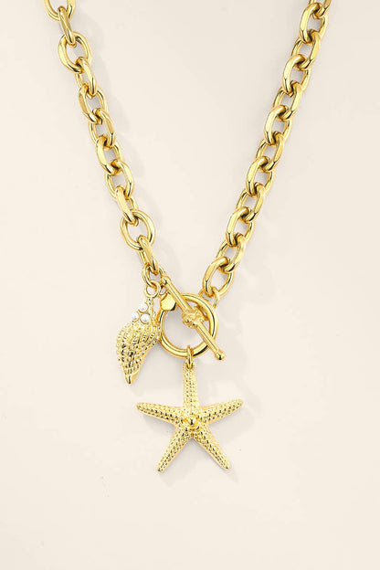 Collier étoile de mer et coquillage en acier 224AQ350