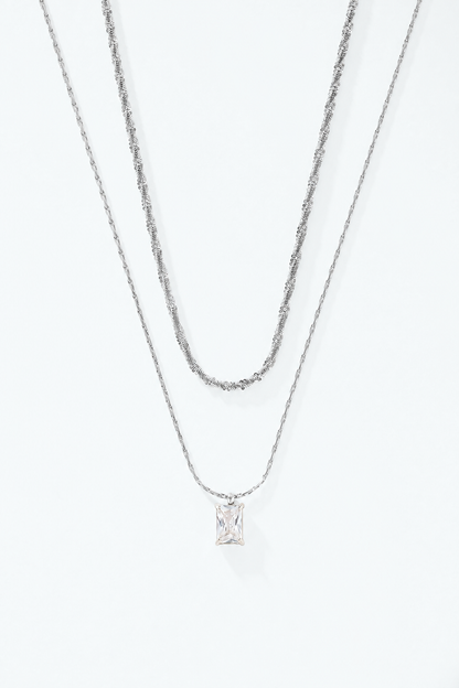 Collier double rang à zircon en acier inoxydable 224AQ371