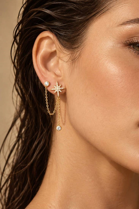 Mono-boucle double piercing étoile en acier 124AQ809