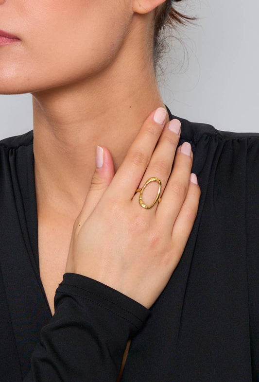 Bague ovale texturée en acier inoxydable 424AQ07