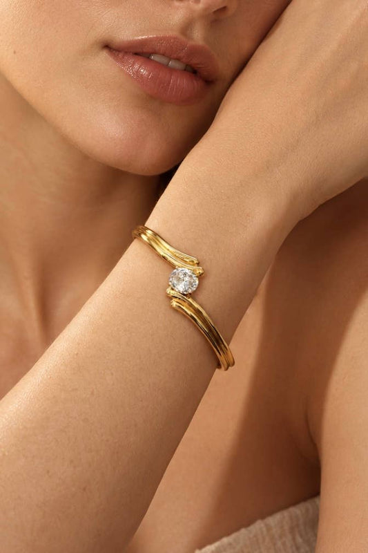 Bracelet jonc fin à zircon en acier inoxydable 324AQ537