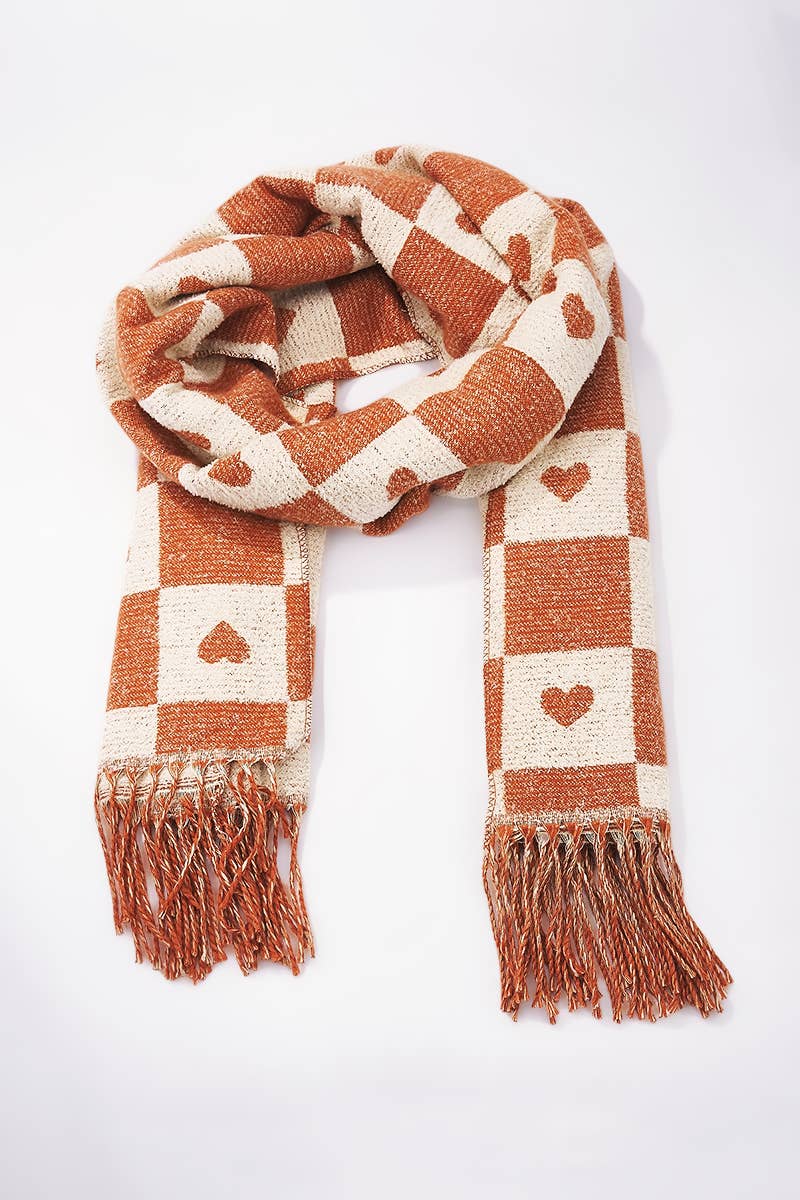 Écharpe en laine motif damier et cœur FL207DF