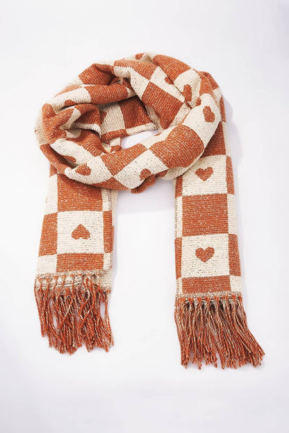 Écharpe en laine motif damier et cœur FL207DF
