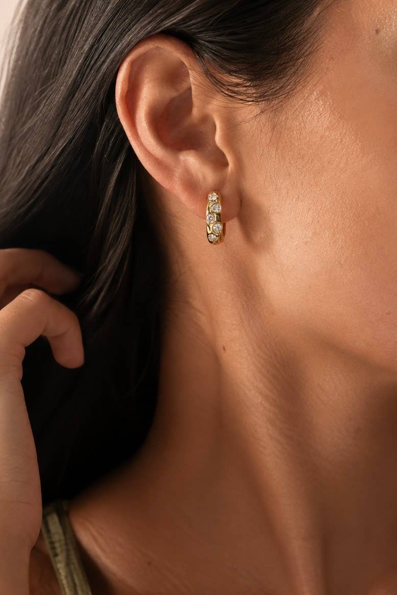 Steel hoop earrings with cubic zirconia 124AQ731