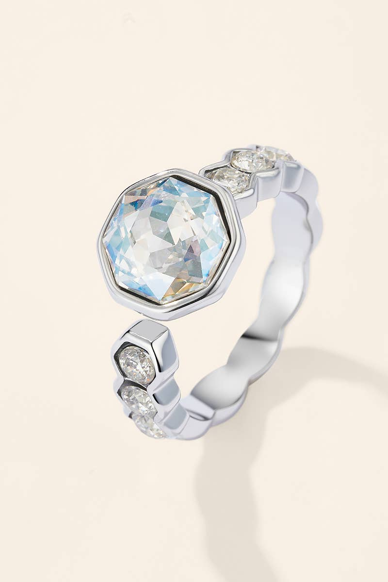 Bague géométrique zircon en acier inoxydable 424AQ385