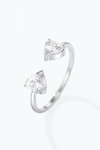 Bague Toi & Moi à zircons cœur en acier inoxydable 424AQ532