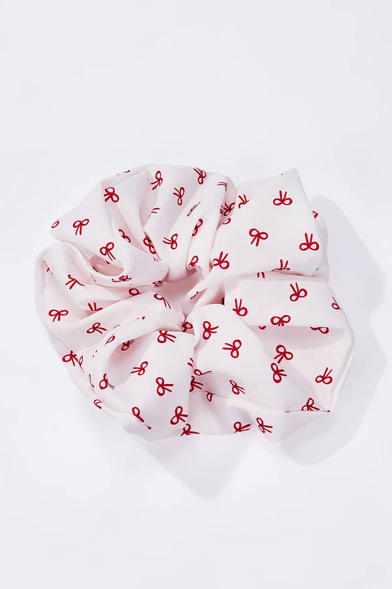 Chouchou blanc motif petits nœuds rouges 12cm FQ203XQ