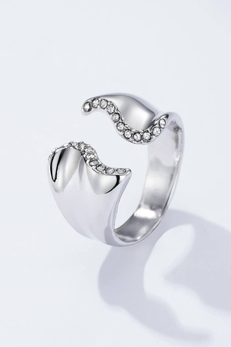 Stainless steel wavy pavé open ring 424AQ101