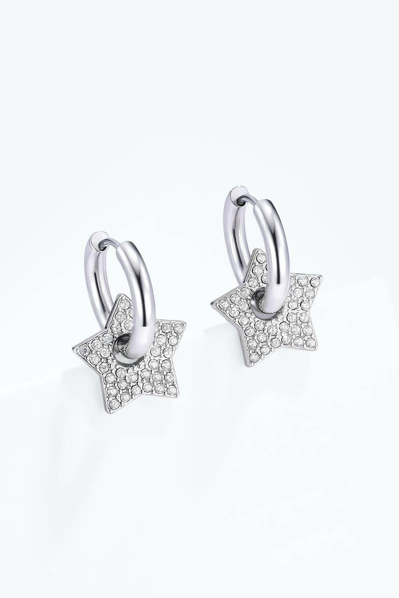 Créoles étoile pavée de zircons en acier inoxydable 124AQ733