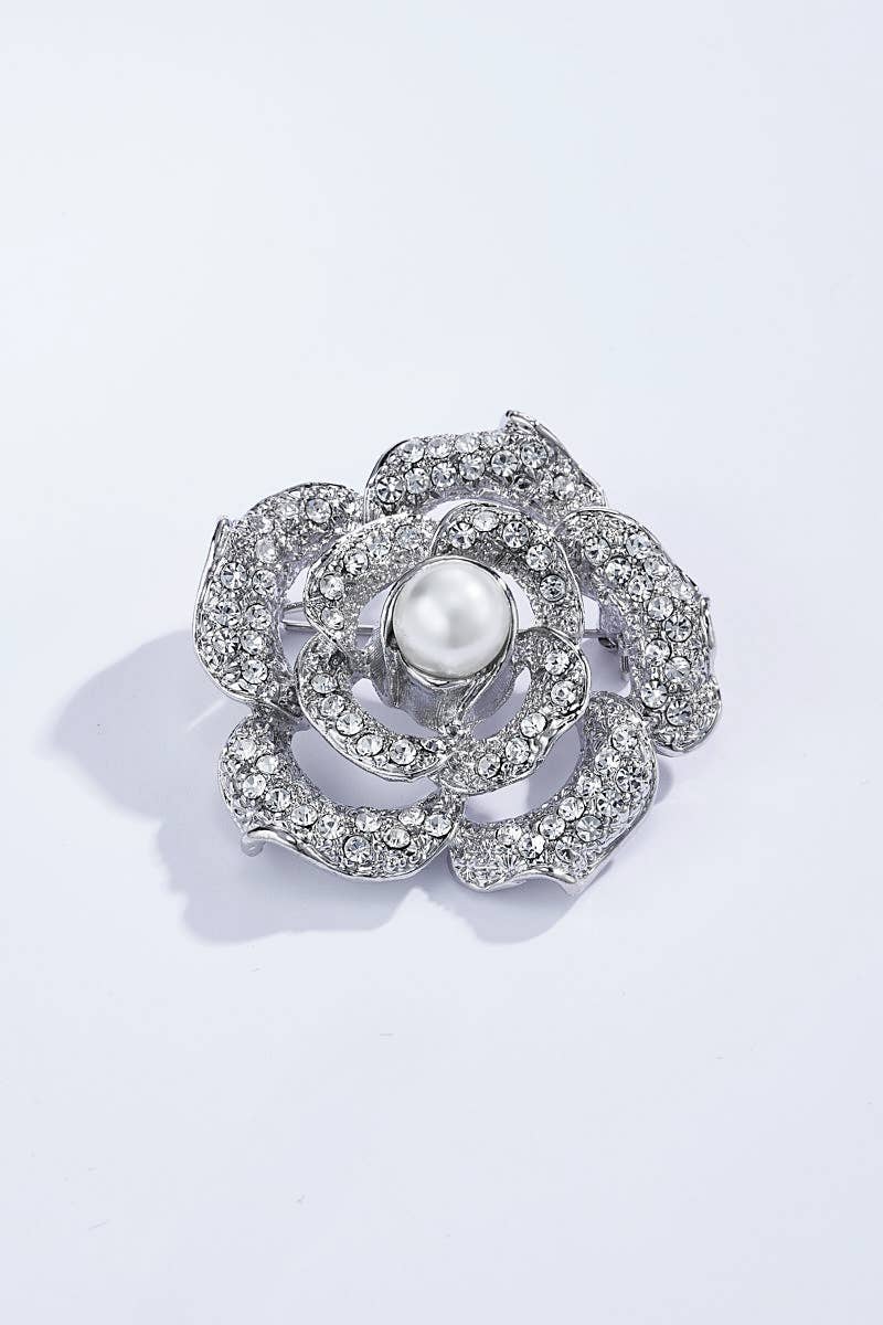 Broche en forme de fleur avec strass BHY03