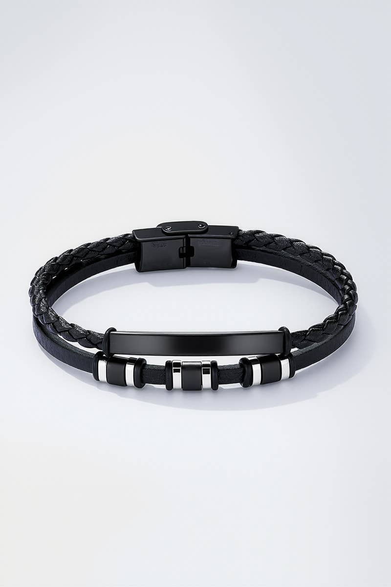 Leather and stainless steel bracelet 324OP80