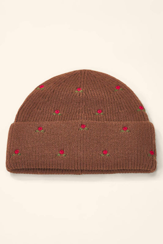Embroidered floral ribbed beanie MJ307SD