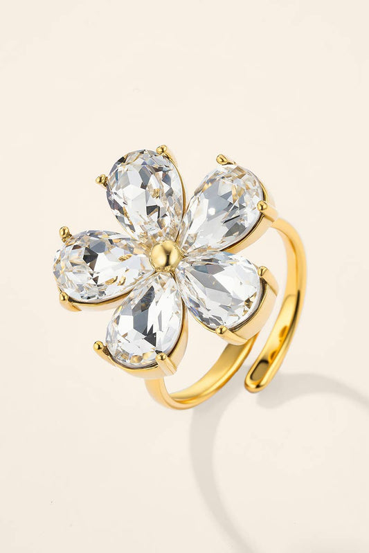 Bague fleur zircons blancs en acier inoxydable 424AQ387