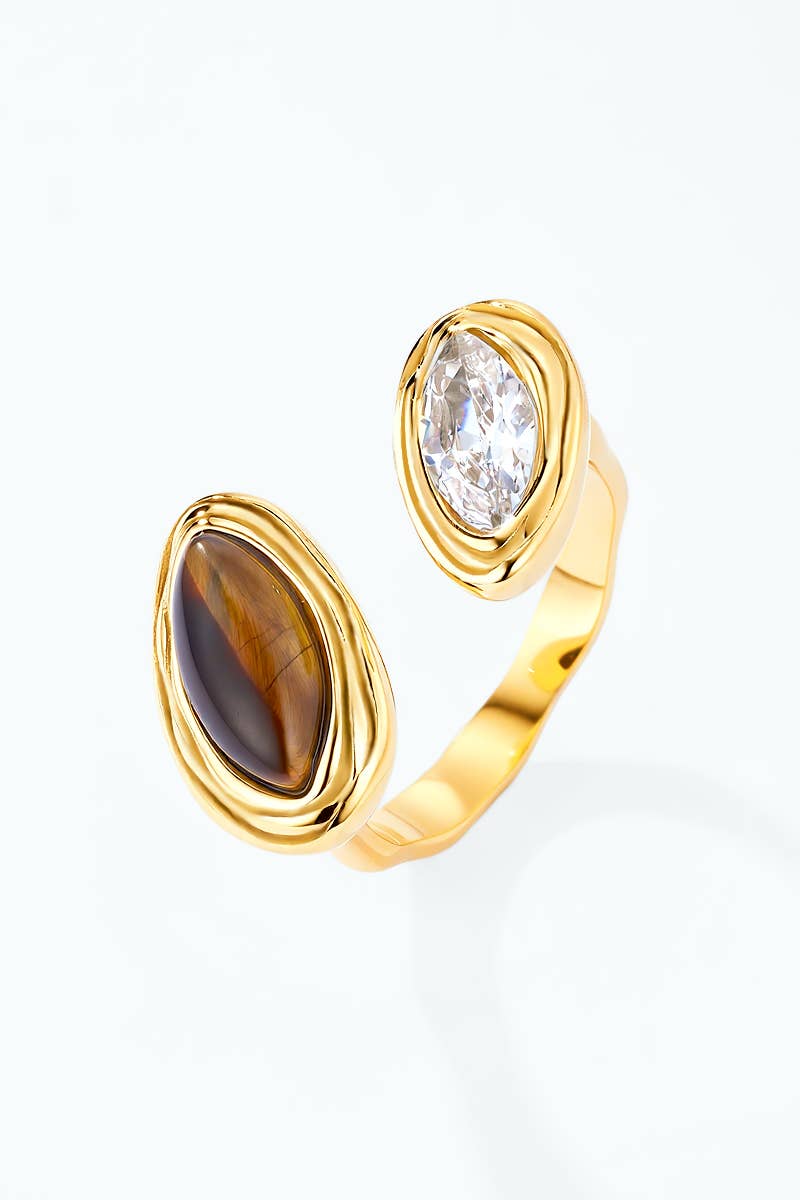 Bague Toi & Moi œil-de-tigre en acier inoxydable 424AQ506
