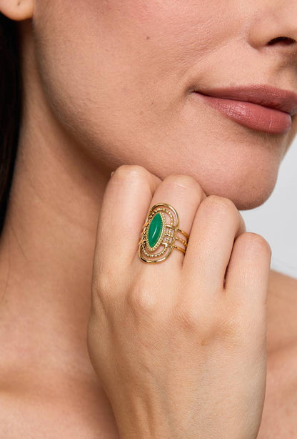 Bague avec pierre coloré en acier inoxydable 424RX89