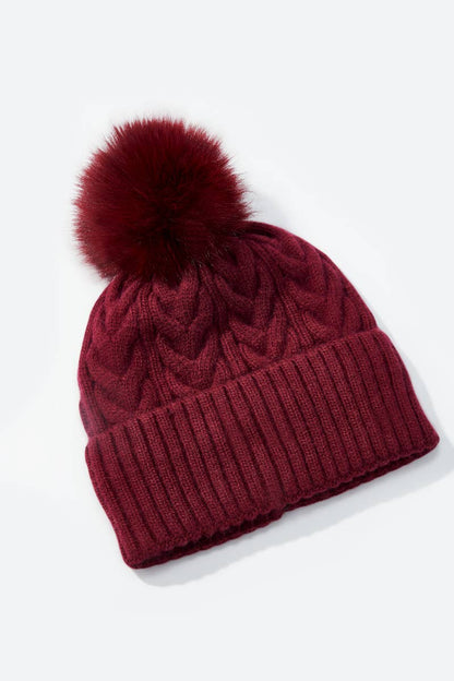 Cable-knit wool beanie with pom-pom MJ204SD