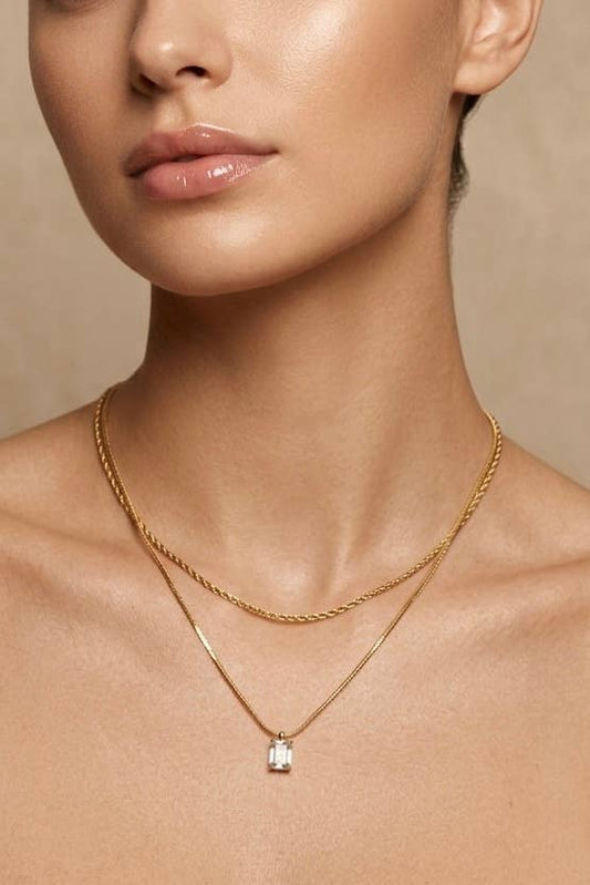 Collier double rang à zircon en acier inoxydable 224AQ371
