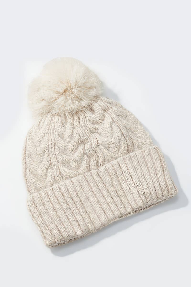 Cable-knit wool beanie with pom-pom MJ204SD