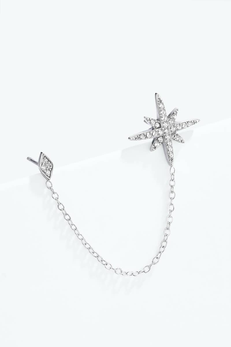 Single star double piercing earring in steel 124AQ827