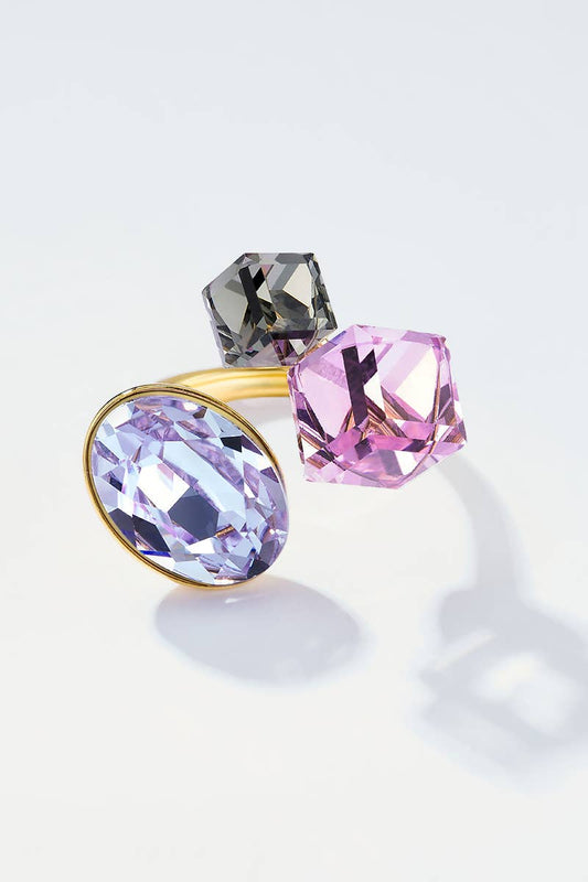 Bague trio de cristaux colorés en acier inoxydable 424AQ370