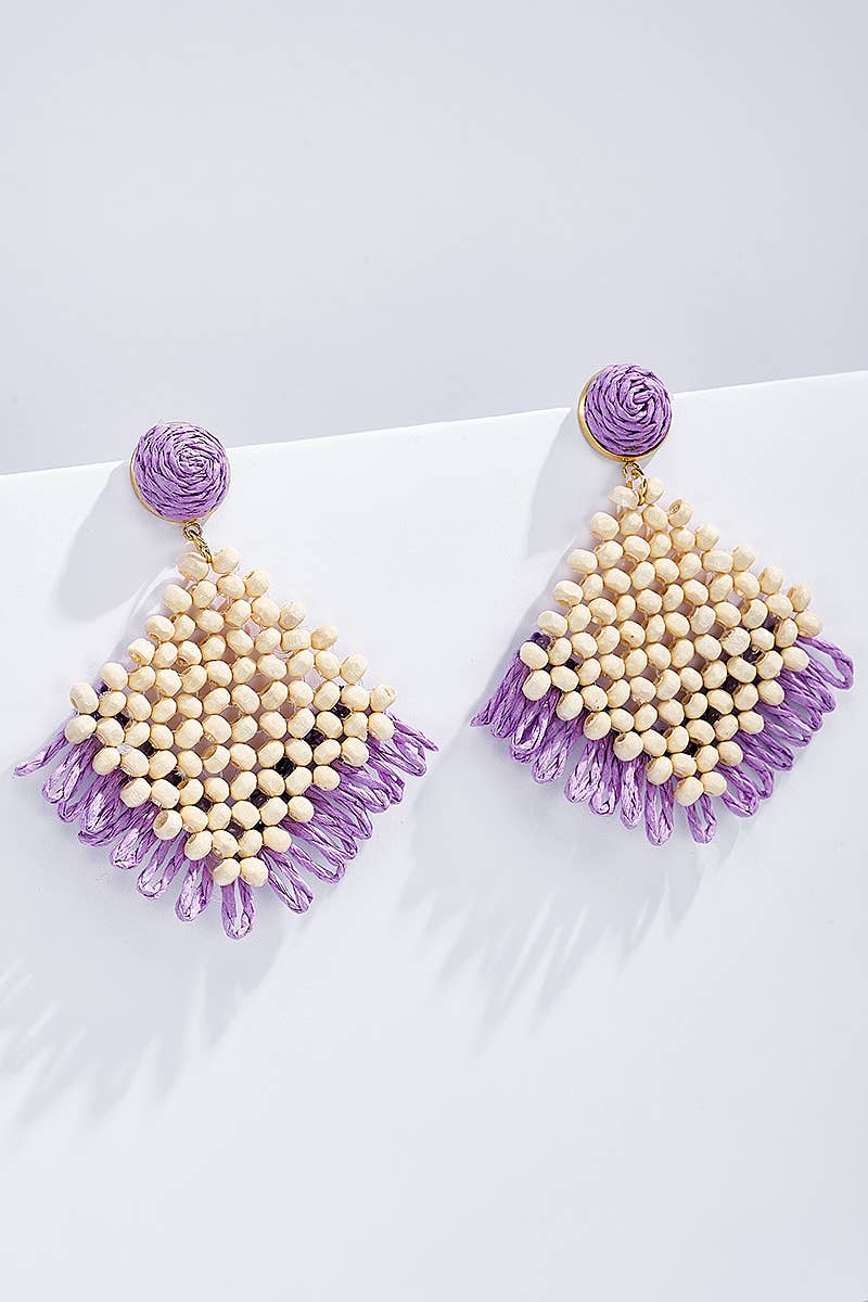 Straw earrings with steel stud 124NN01